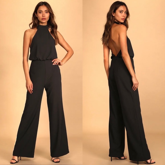 Lulus Moment For Life Halter Jumpsuit Black - Picture 1 of 9